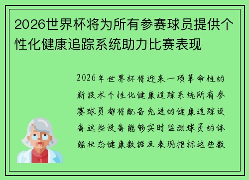 2026世界杯将为所有参赛球员提供个性化健康追踪系统助力比赛表现